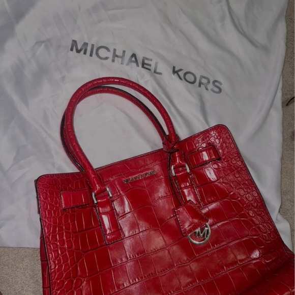 Michael Kors Red Crocodile-Patterned Satchel - Picture 1 of 1